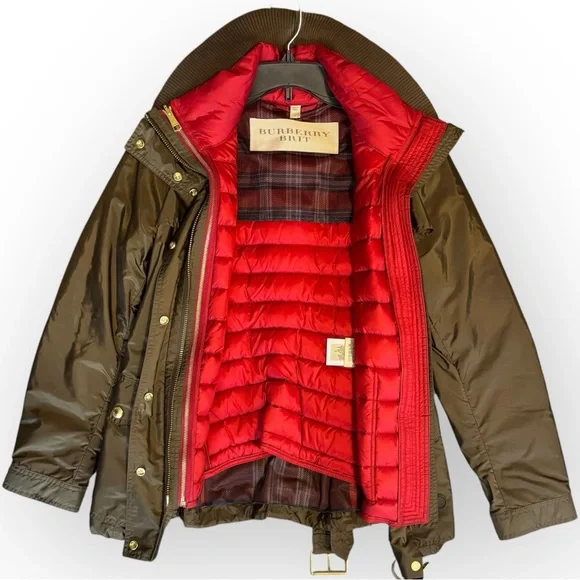 Burberry Brit Winter Balesdean Military Green Down Coat Red 3in1 - Picture 3 of 16